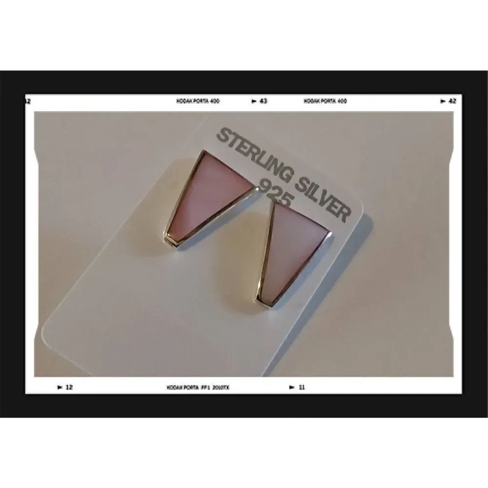 NEW~Gorgeous Art Deco 925 Sterling Pink Mother of Pearl Stud Earrings